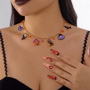 Halloween Charm Necklace with Orange and Black Accents